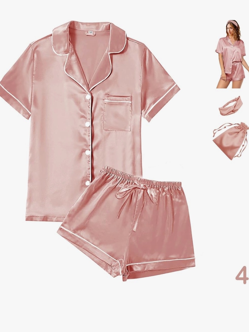 Pink Rose Gold Satin Short Pajama Set